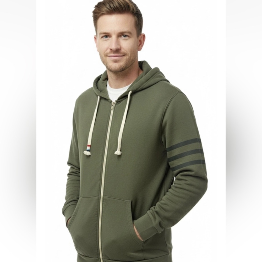 SOL ANGELES MEN’S OLIVE GREEN FULL ZIP HOODIE SWEATSHIRT JACKET POCKETS SIZE L